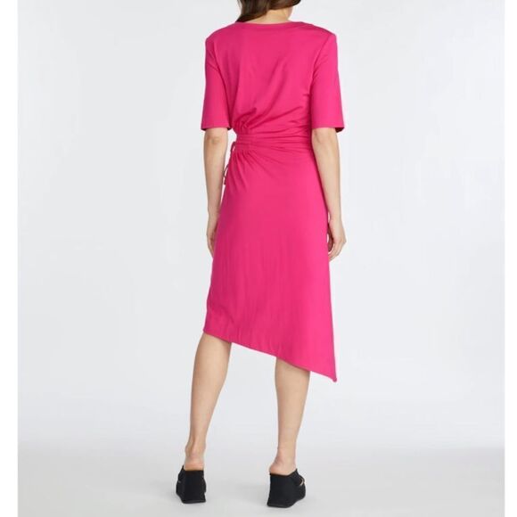 🆕 Badgley Mischka Shoulder Pad T-Shirt Dress With Side Detail in Hot Pink - Picture 2 of 11
